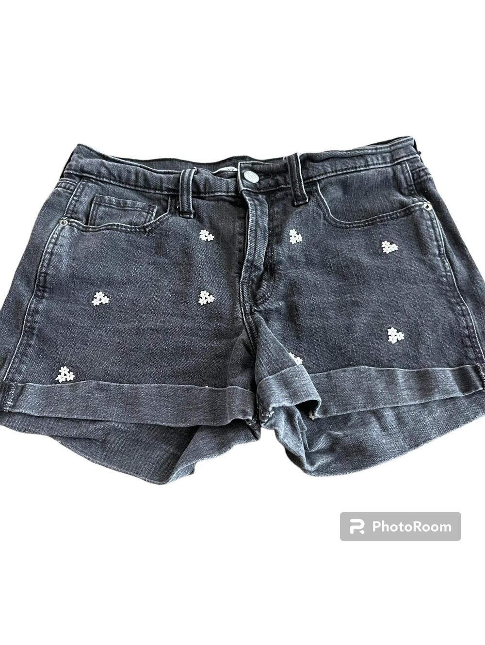 Old Navy Boyfriend Black Jean Shorts Daisies Size 6